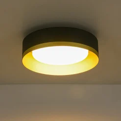 Dimmable LED Black Gold Iron Milky Glass Drum Flush Mount