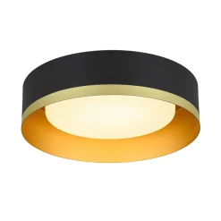 Dimmable LED Black Gold Iron Milky Glass Drum Flush Mount