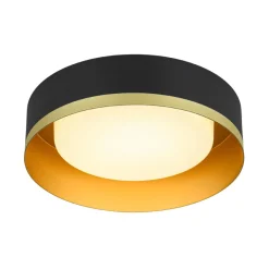 Dimmable LED Black Gold Iron Milky Glass Drum Flush Mount