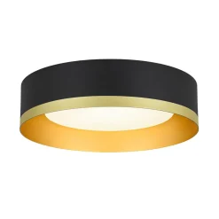 Dimmable LED Black Gold Iron Milky Glass Drum Flush Mount