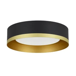 Dimmable LED Black Gold Iron Milky Glass Drum Flush Mount