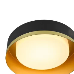 Dimmable LED Black Gold Iron Milky Glass Drum Flush Mount