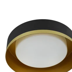 Dimmable LED Black Gold Iron Milky Glass Drum Flush Mount
