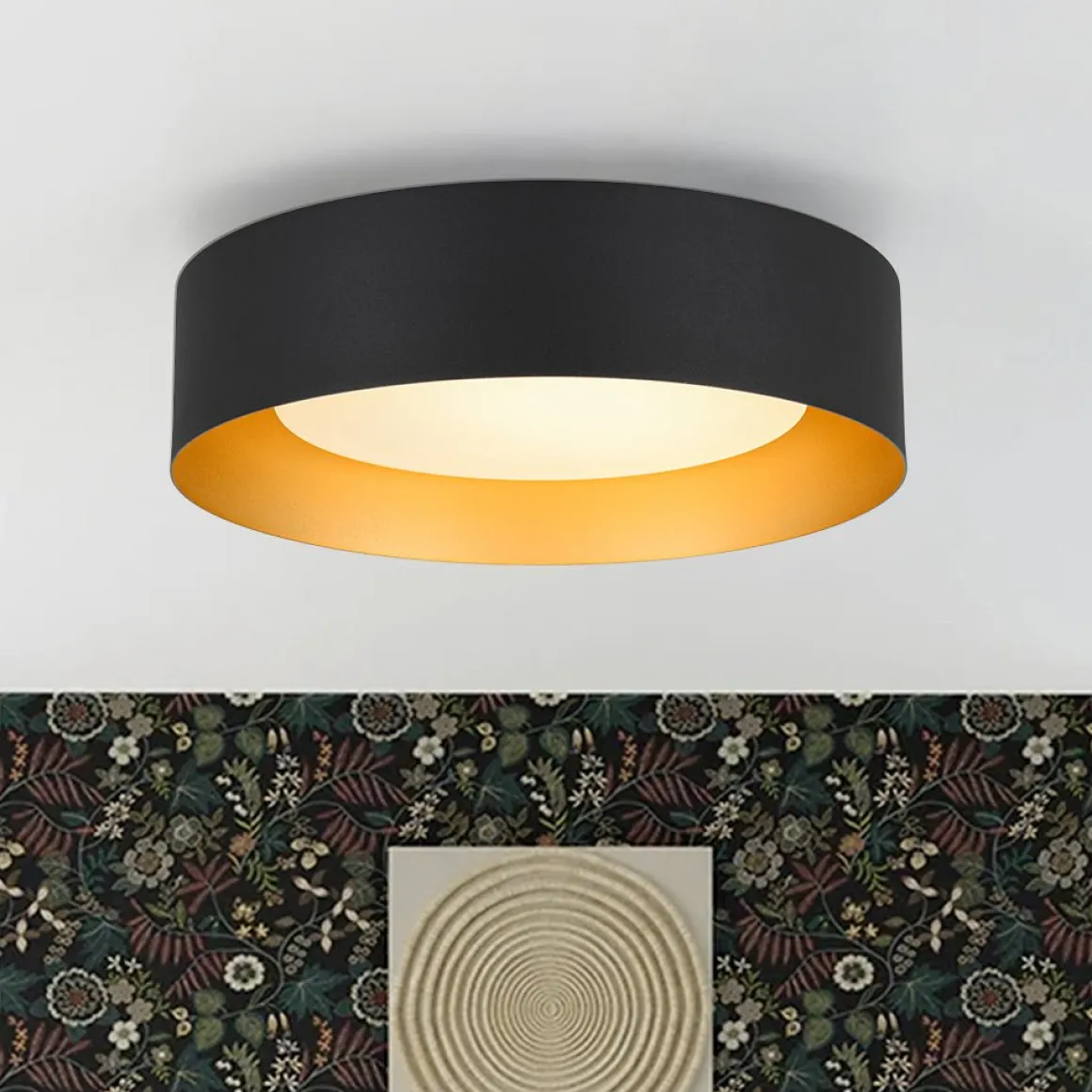 Dimmable LED Black Iron Milky Glass Round Drum Ceiling Light