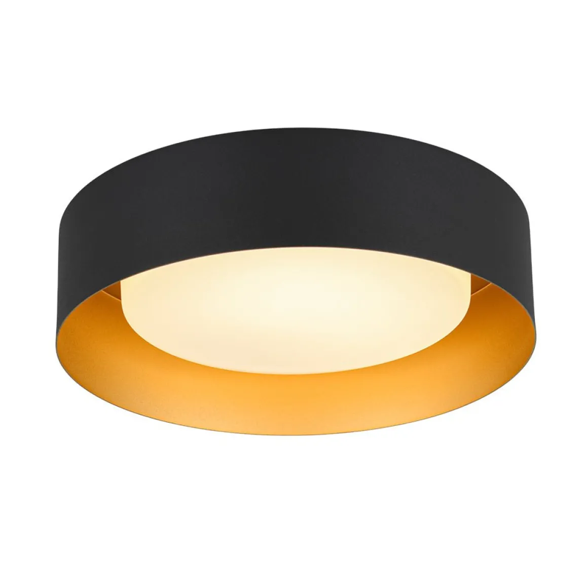 Dimmable LED Black Iron Milky Glass Round Drum Ceiling Light