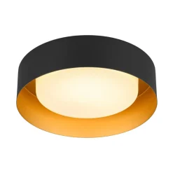 Dimmable LED Black Iron Milky Glass Round Drum Ceiling Light