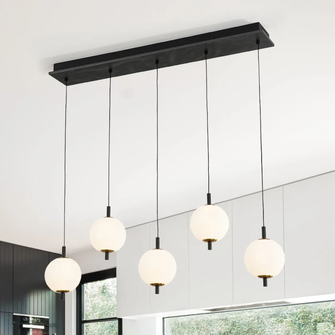 Dimmable LED Frosted Ribbed Glass Globe 5-Light Linear Island Pendant