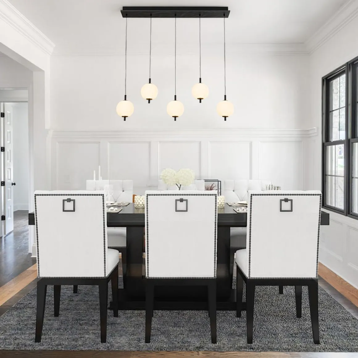 Dimmable LED Frosted Ribbed Glass Globe 5-Light Linear Island Pendant