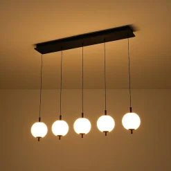 Dimmable LED Frosted Ribbed Glass Globe 5-Light Linear Island Pendant