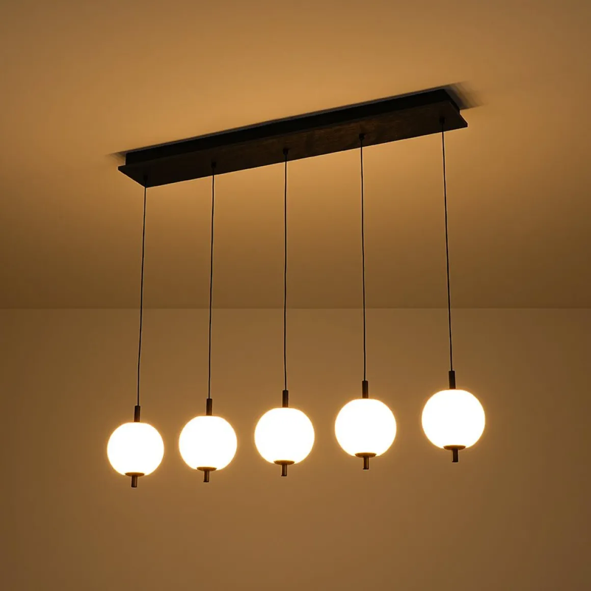 Dimmable LED Frosted Ribbed Glass Globe 5-Light Linear Island Pendant