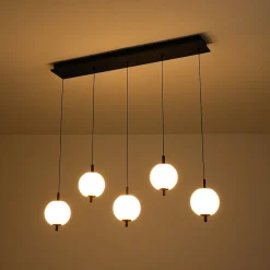 Dimmable LED Frosted Ribbed Glass Globe 5-Light Linear Island Pendant