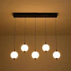 Dimmable LED Frosted Ribbed Glass Globe 5-Light Linear Island Pendant