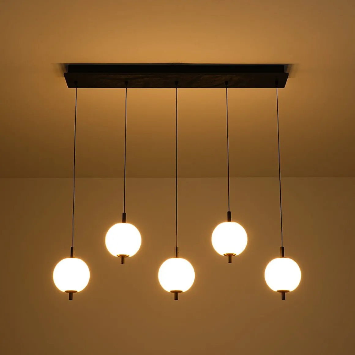 Dimmable LED Frosted Ribbed Glass Globe 5-Light Linear Island Pendant