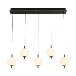 Dimmable LED Frosted Ribbed Glass Globe 5-Light Linear Island Pendant