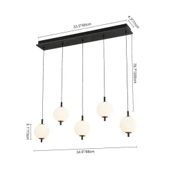 Dimmable LED Frosted Ribbed Glass Globe 5-Light Linear Island Pendant