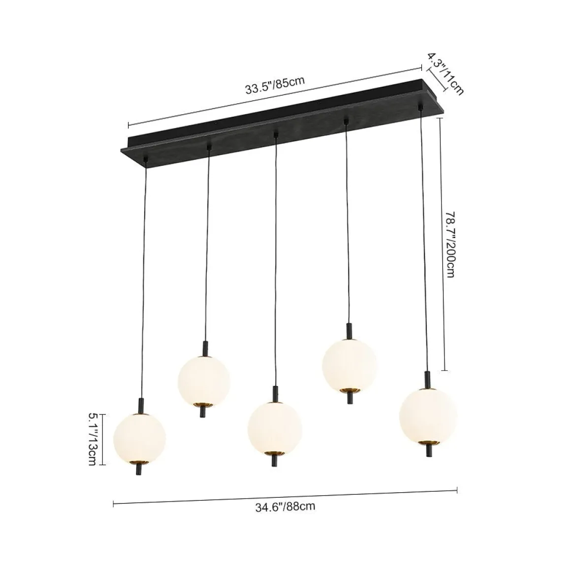 Dimmable LED Frosted Ribbed Glass Globe 5-Light Linear Island Pendant
