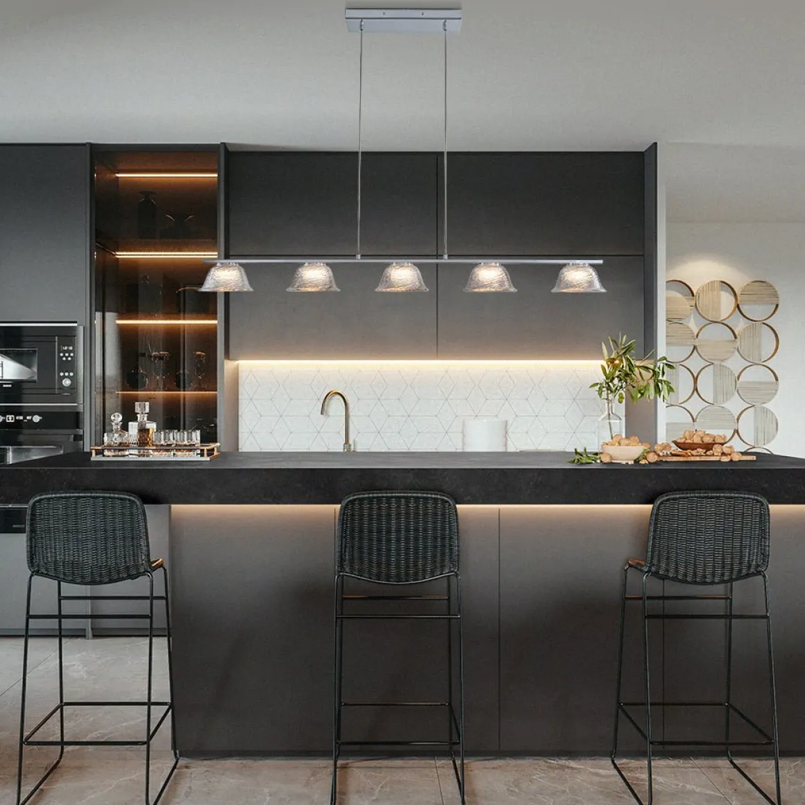 Dimmable LED Iridescent Glass Bell Island Chandelier