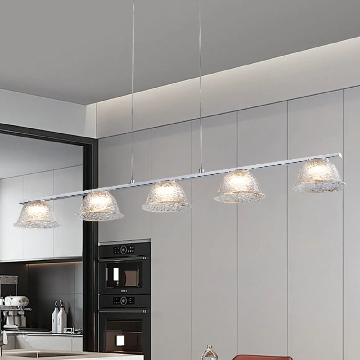 Dimmable LED Iridescent Glass Bell Island Chandelier