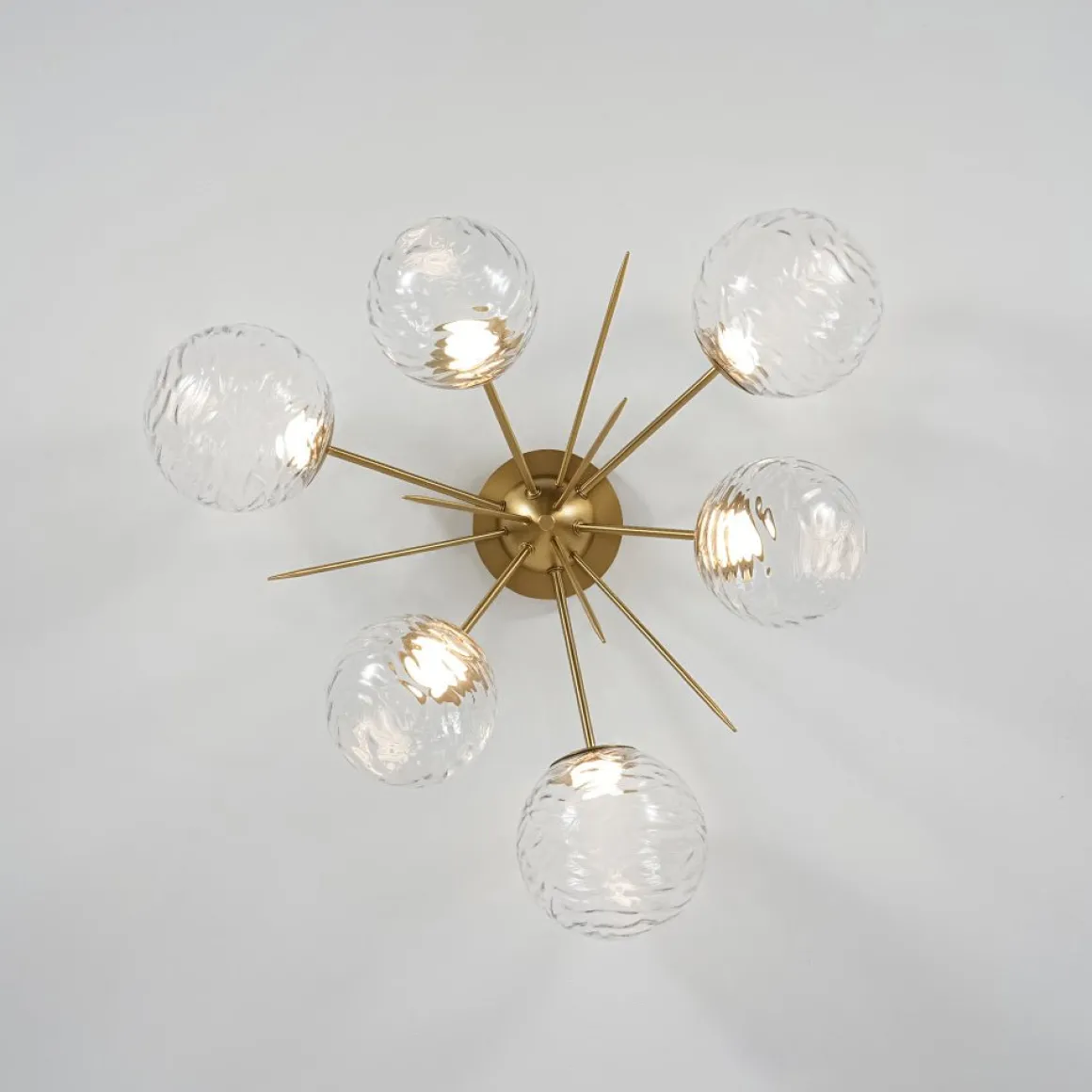 Dimmable LED 6-Light Ripple Glass Sputnik Semi Flush Chandelier