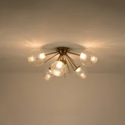 Dimmable LED 6-Light Ripple Glass Sputnik Semi Flush Chandelier