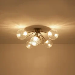Dimmable LED 6-Light Ripple Glass Sputnik Semi Flush Chandelier