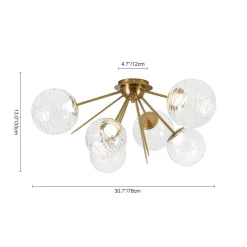 Dimmable LED 6-Light Ripple Glass Sputnik Semi Flush Chandelier