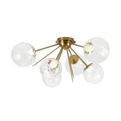 Dimmable LED 6-Light Ripple Glass Sputnik Semi Flush Chandelier