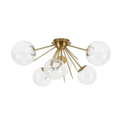 Dimmable LED 6-Light Ripple Glass Sputnik Semi Flush Chandelier