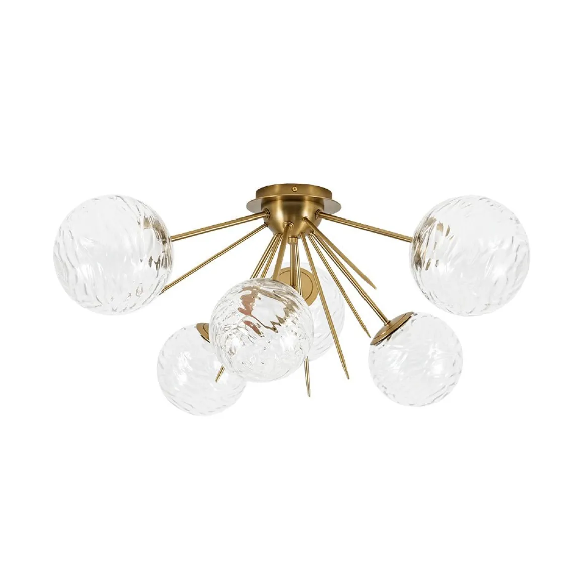 Dimmable LED 6-Light Ripple Glass Sputnik Semi Flush Chandelier