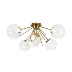 Dimmable LED 6-Light Ripple Glass Sputnik Semi Flush Chandelier