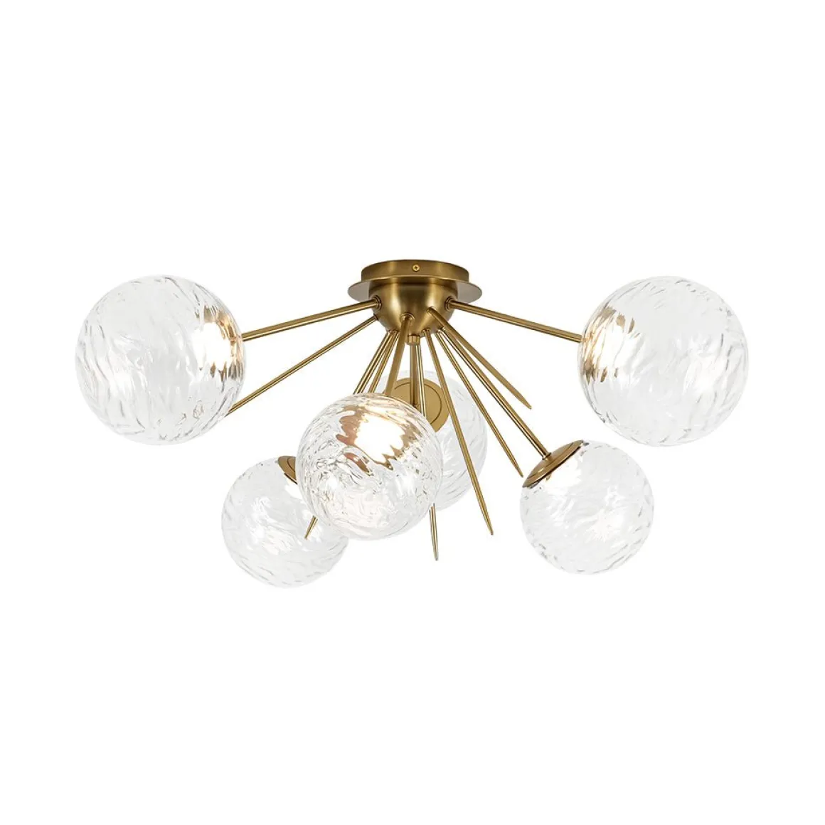 Dimmable LED 6-Light Ripple Glass Sputnik Semi Flush Chandelier