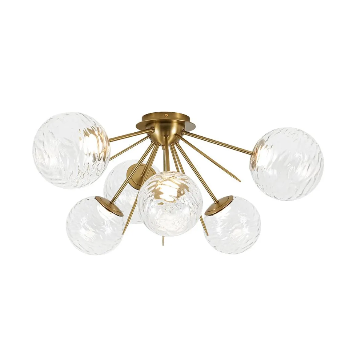 Dimmable LED 6-Light Ripple Glass Sputnik Semi Flush Chandelier