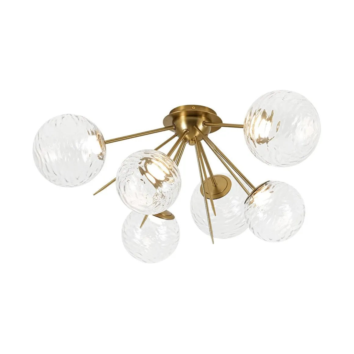 Dimmable LED 6-Light Ripple Glass Sputnik Semi Flush Chandelier