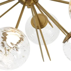 Dimmable LED 6-Light Ripple Glass Sputnik Semi Flush Chandelier