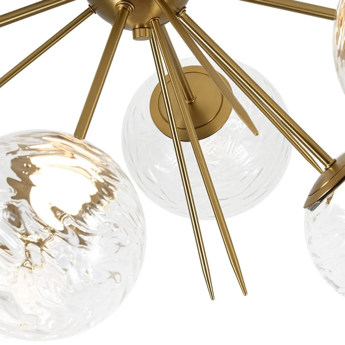 Dimmable LED 6-Light Ripple Glass Sputnik Semi Flush Chandelier