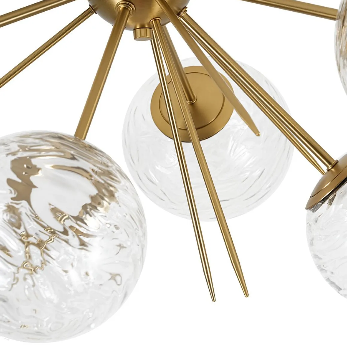 Dimmable LED 6-Light Ripple Glass Sputnik Semi Flush Chandelier