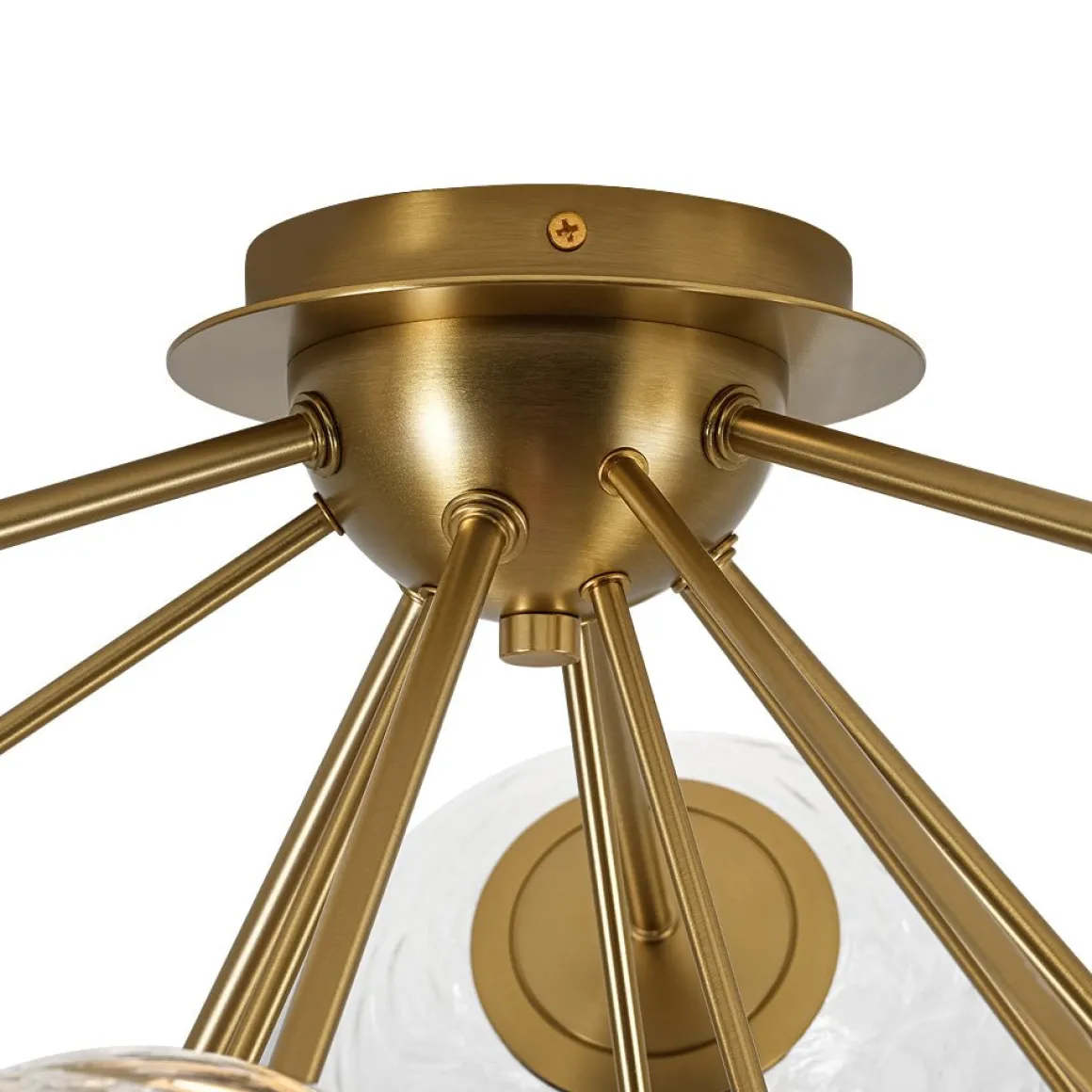 Dimmable LED 6-Light Ripple Glass Sputnik Semi Flush Chandelier