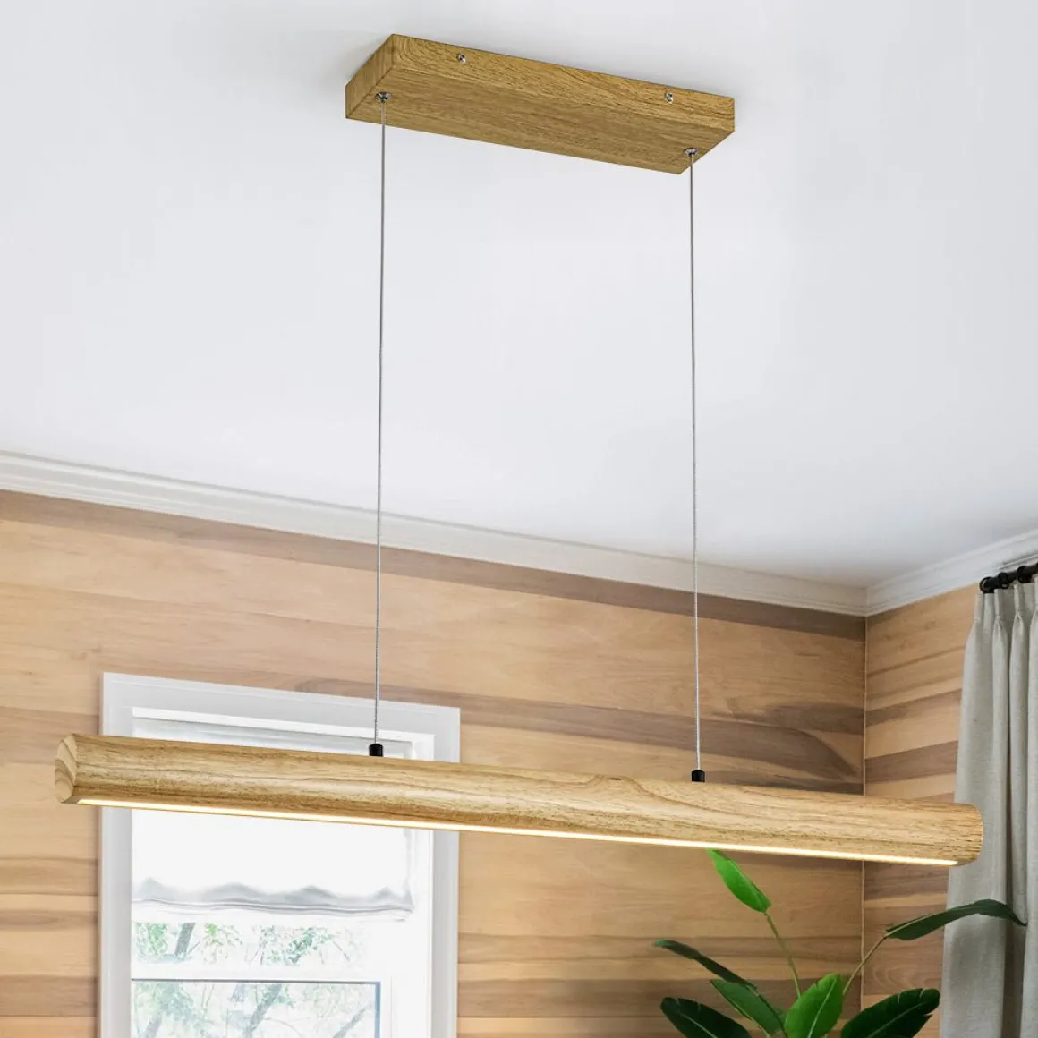 Dimmable LED Pine Wooden Wide Linear Island Pendant