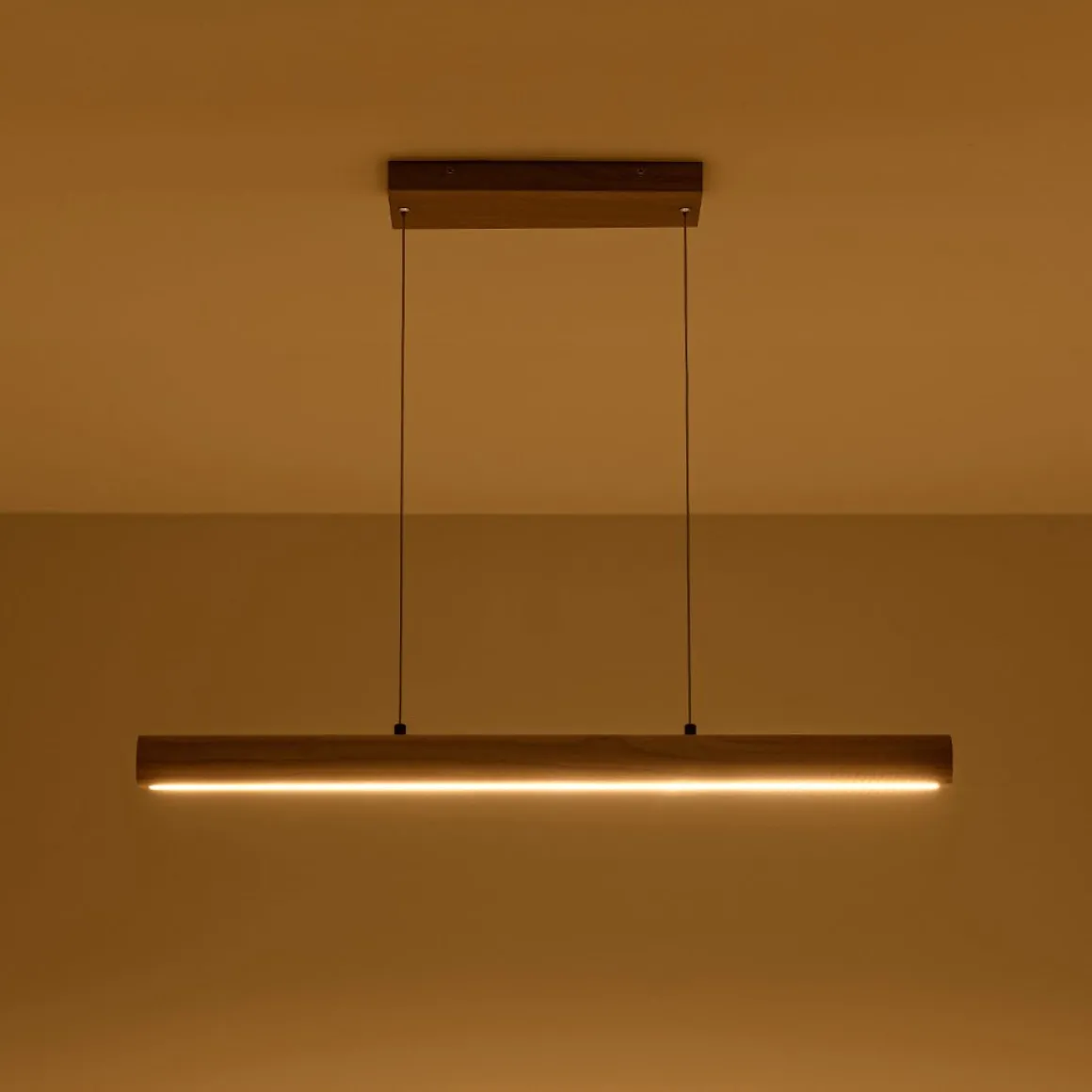 Dimmable LED Pine Wooden Wide Linear Island Pendant