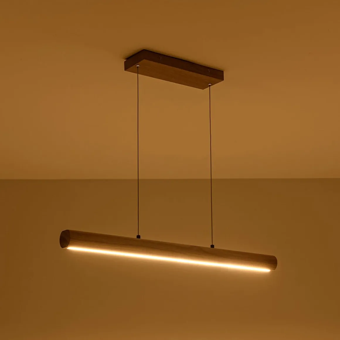 Dimmable LED Pine Wooden Wide Linear Island Pendant