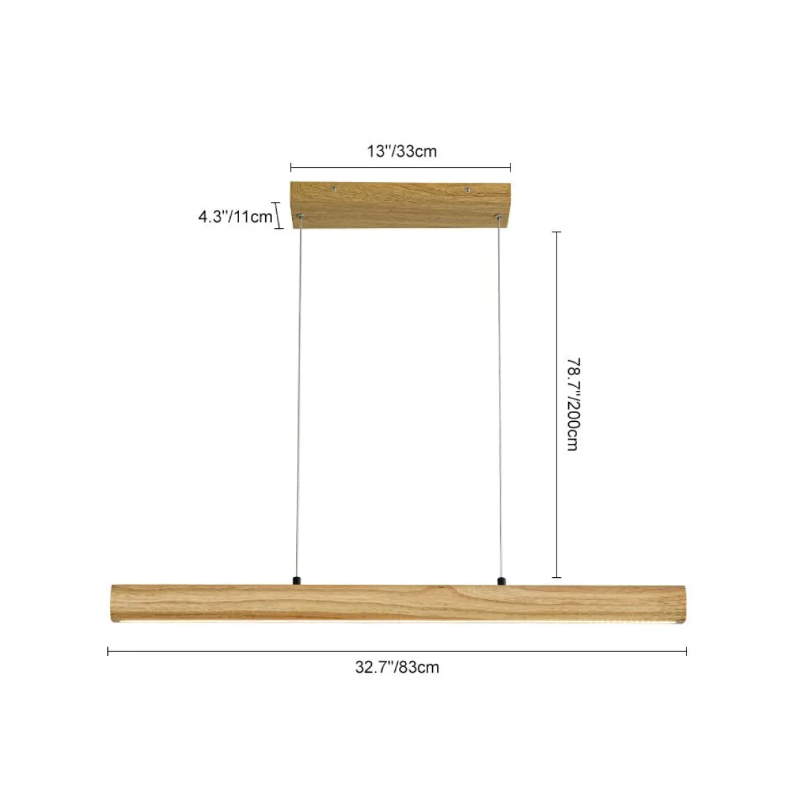 Dimmable LED Pine Wooden Wide Linear Island Pendant