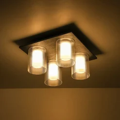 Dimmable LED Ribbed Glass 4-Light Square Semi Flush Mount