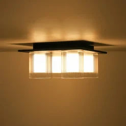 Dimmable LED Ribbed Glass 4-Light Square Semi Flush Mount