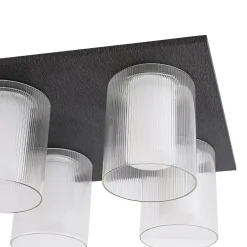 Dimmable LED Ribbed Glass 4-Light Square Semi Flush Mount