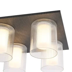 Dimmable LED Ribbed Glass 4-Light Square Semi Flush Mount
