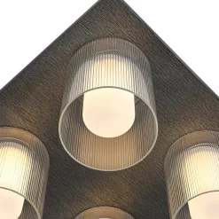 Dimmable LED Ribbed Glass 4-Light Square Semi Flush Mount