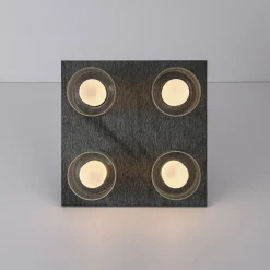 Dimmable LED Ribbed Glass 4-Light Square Semi Flush Mount