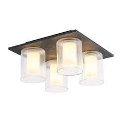 Dimmable LED Ribbed Glass 4-Light Square Semi Flush Mount