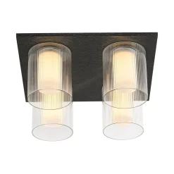 Dimmable LED Ribbed Glass 4-Light Square Semi Flush Mount
