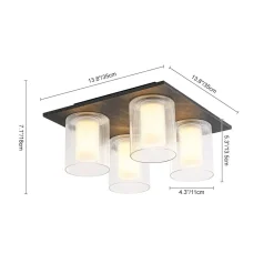 Dimmable LED Ribbed Glass 4-Light Square Semi Flush Mount